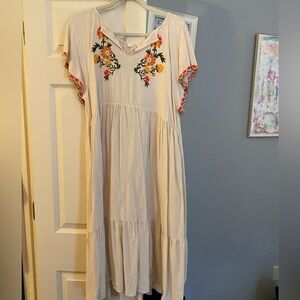 Easel Los Angeles Embroidered Boho Midi Dress – Size M 🌼